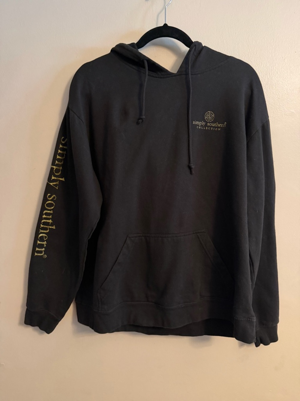 Simply Southern Black Crewneck Hoodie with Gold Logo